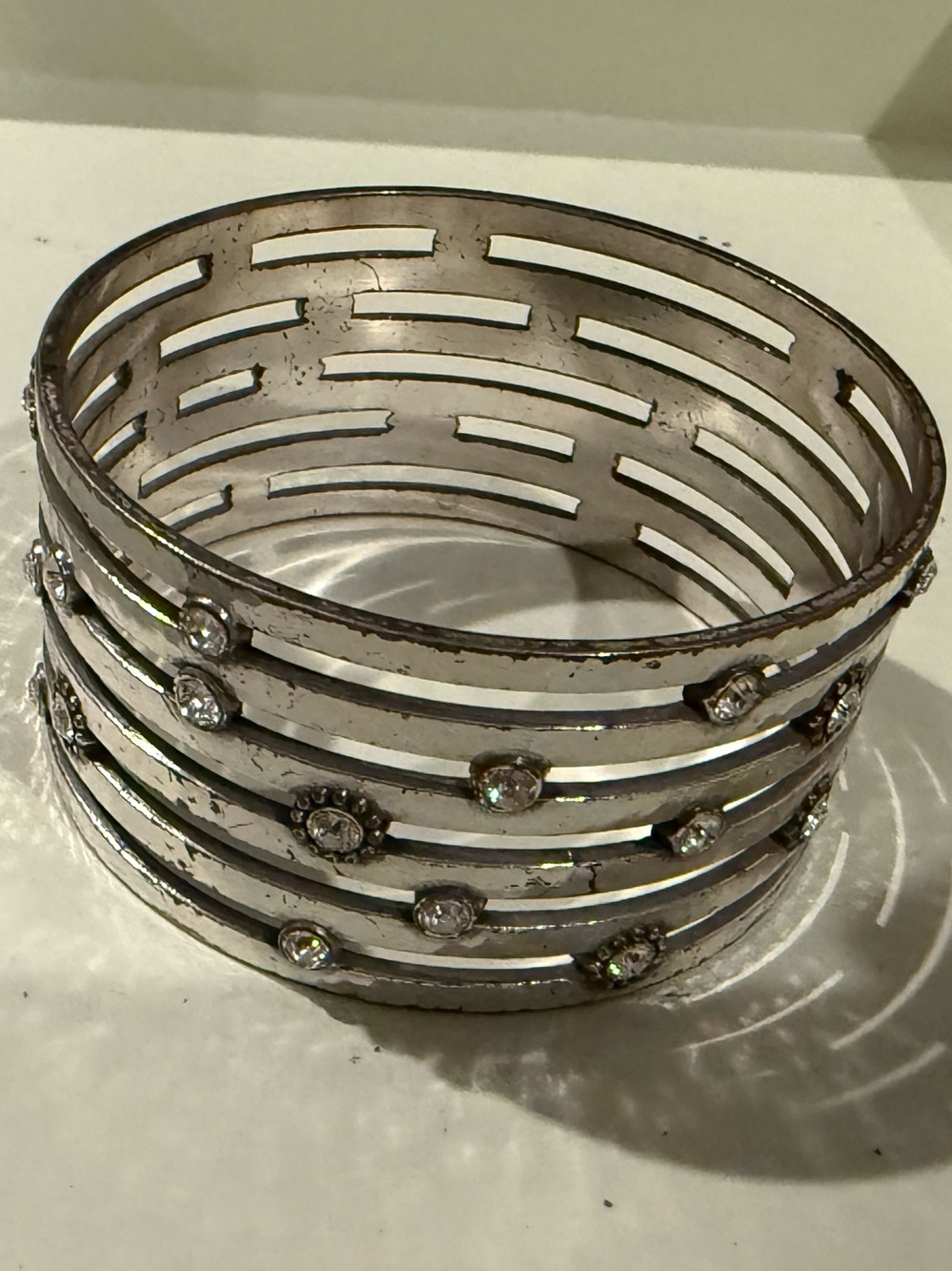 Silver-Tone Rhinestone Cutout Cuff Bracelet by Brighton